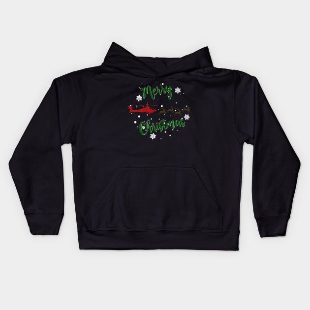 Gun Pilot - AH-64D Apache Reindeer Merry Christmas Kids Hoodie by Aviation Designs